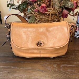 Coach Beige/Tan Leather Shoulder Bag Legacy style with Turnlock